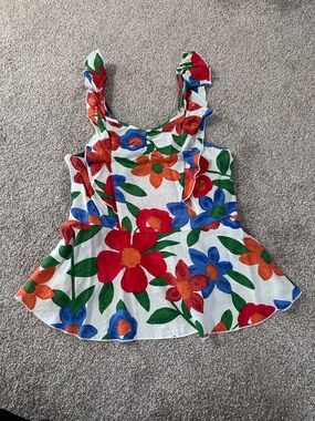 SHEIN White Tank with Red, Blue & Green Floral Print